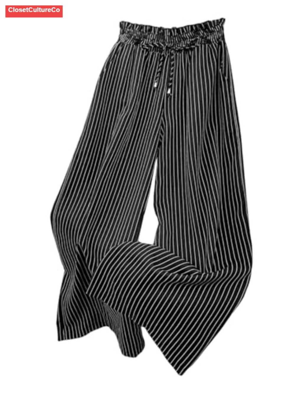 Striped Wide Leg Palazzo Pants High Waisted Drawstring Loose Trousers